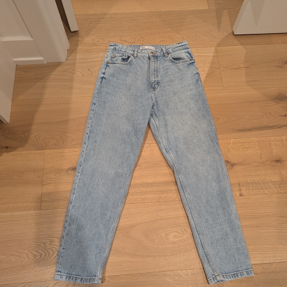 Zara Light Blue Denim Jacket with Gold Accents